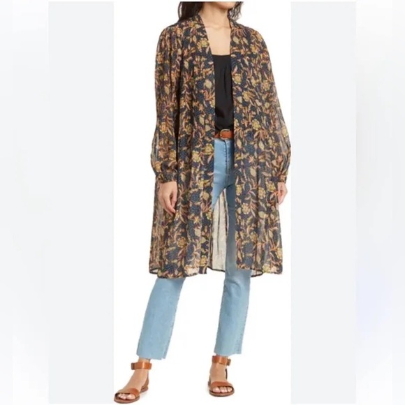 DR2 Black and Orange Floral Kimono cardigan Size M/L new - Picture 1 of 6